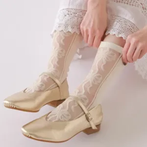 011141451 Ribbon Front Tulle Crew Socks