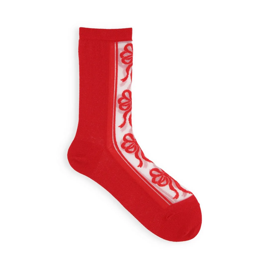 011141451 Ribbon Front Tulle Crew Socks