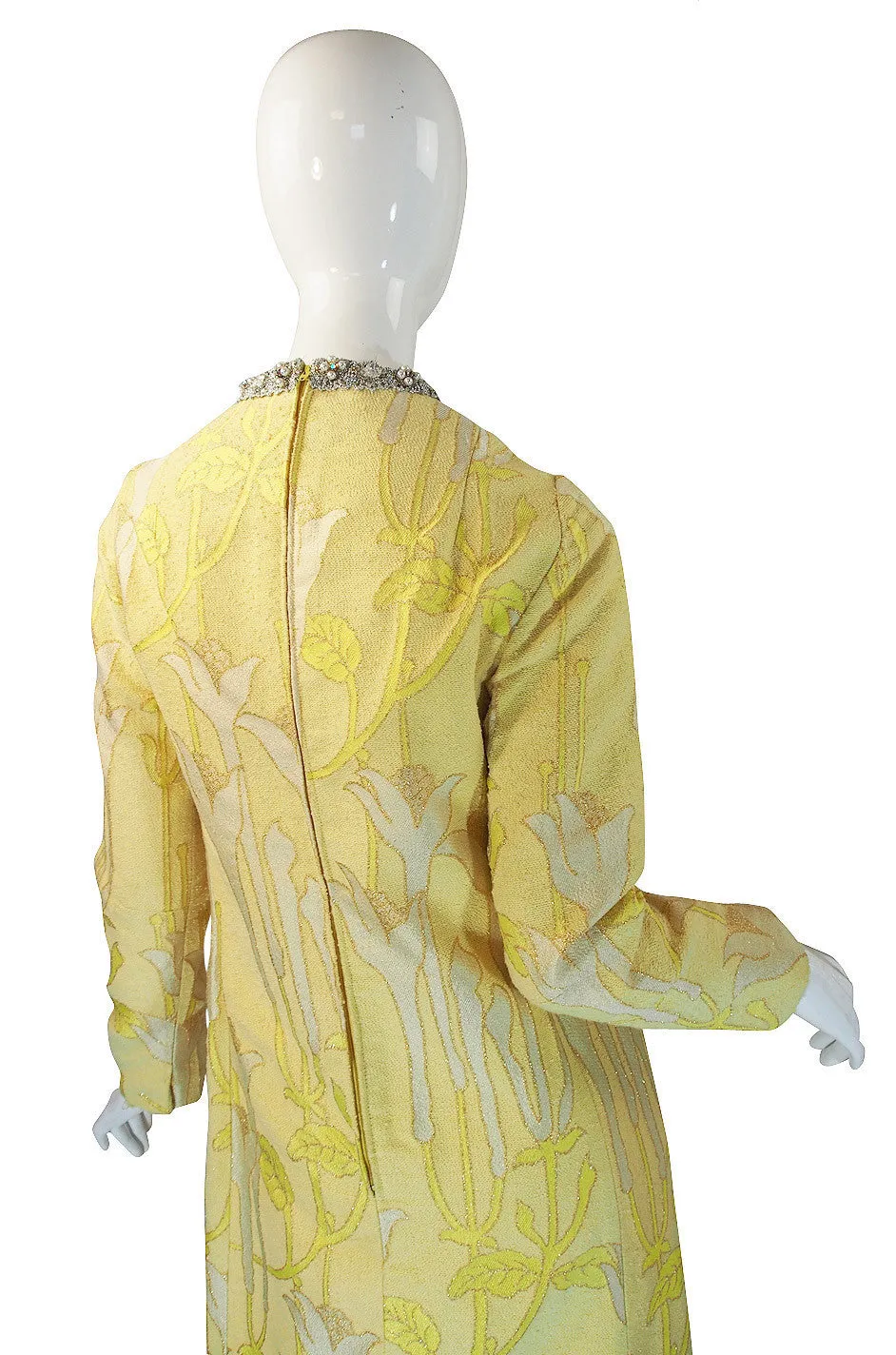 1960s Beaded Silk Brocade Caftan Dress