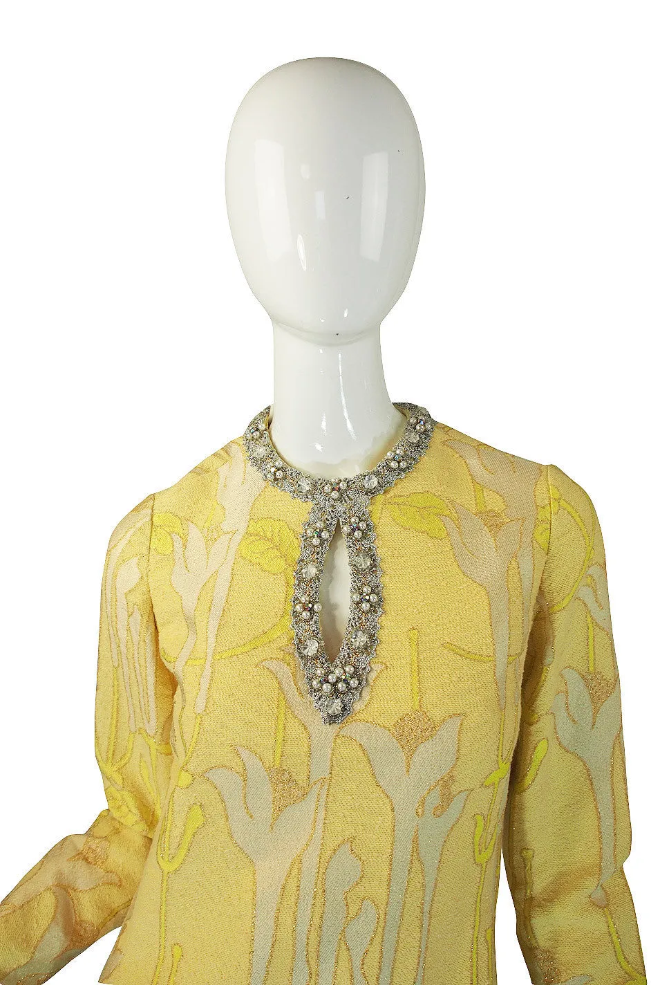1960s Beaded Silk Brocade Caftan Dress