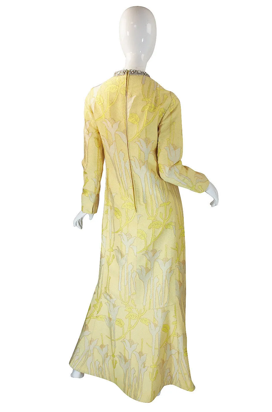 1960s Beaded Silk Brocade Caftan Dress