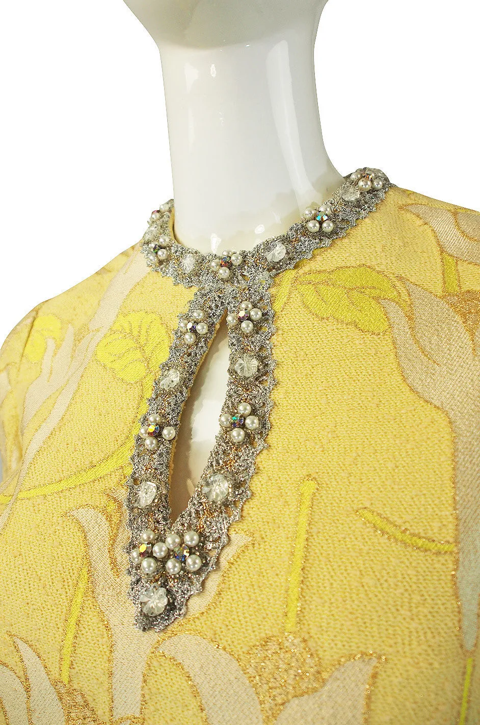 1960s Beaded Silk Brocade Caftan Dress