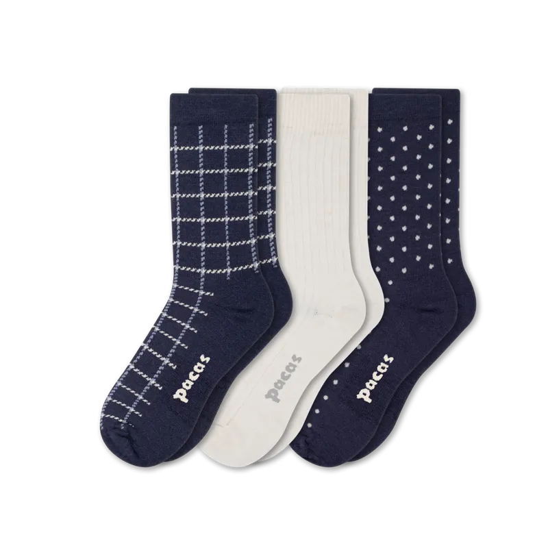 3 Pack - Women's Light-Weight Crew Pacas Socks