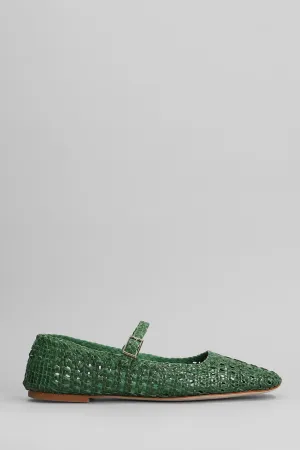 Ballet flats in green leather