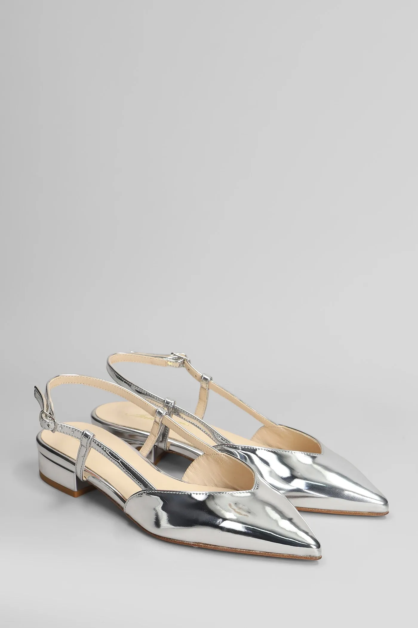 Ballet flats in silver leather