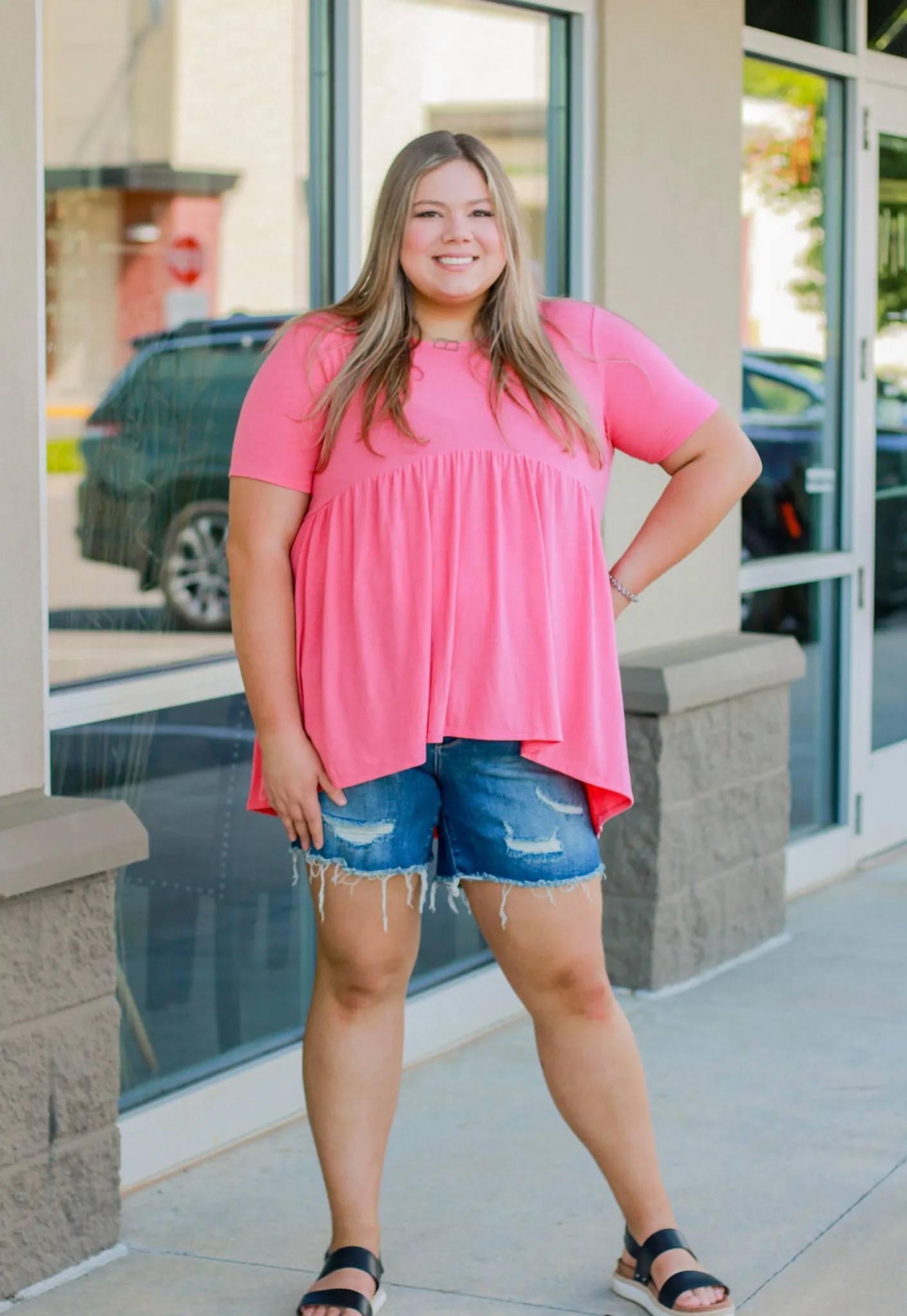 Believe in Me Babydoll Top in Coral Pink