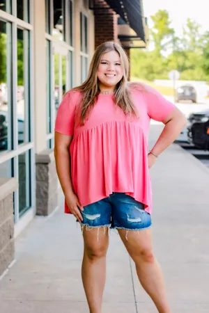 Believe in Me Babydoll Top in Coral Pink