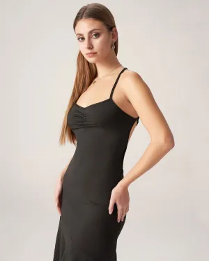 Bettydress-Black Ruffle Backless Midi Dress