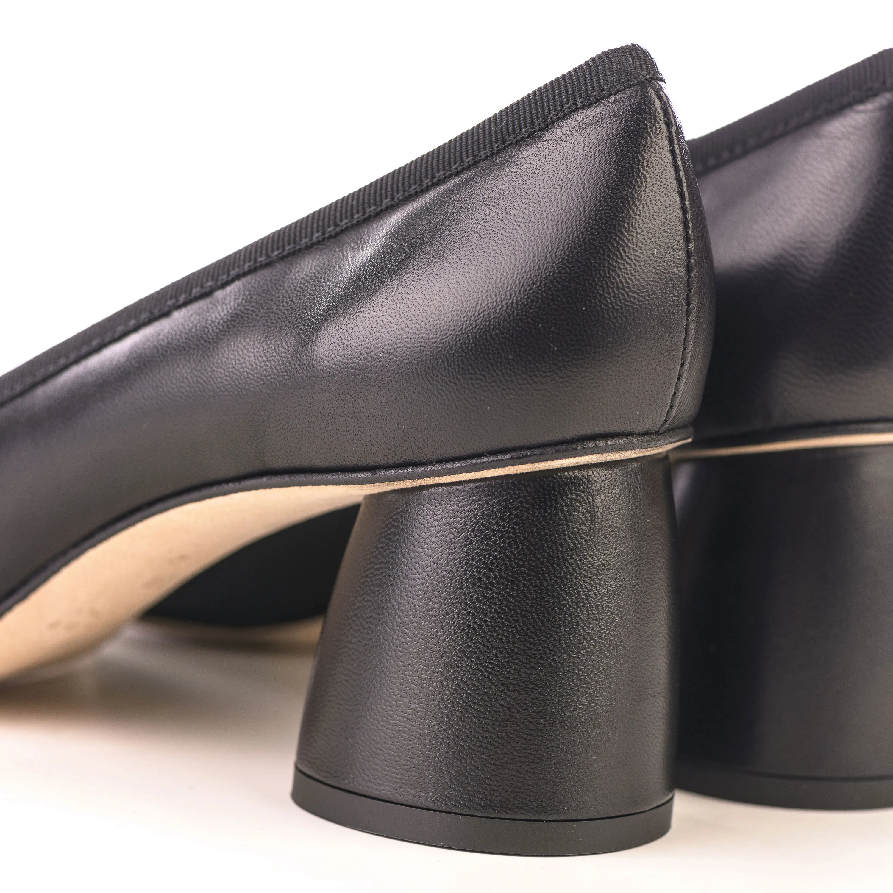 Black leather pump ballet flats with high heel