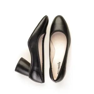 Black leather pump ballet flats with high heel