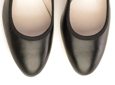 Black leather pump ballet flats with high heel