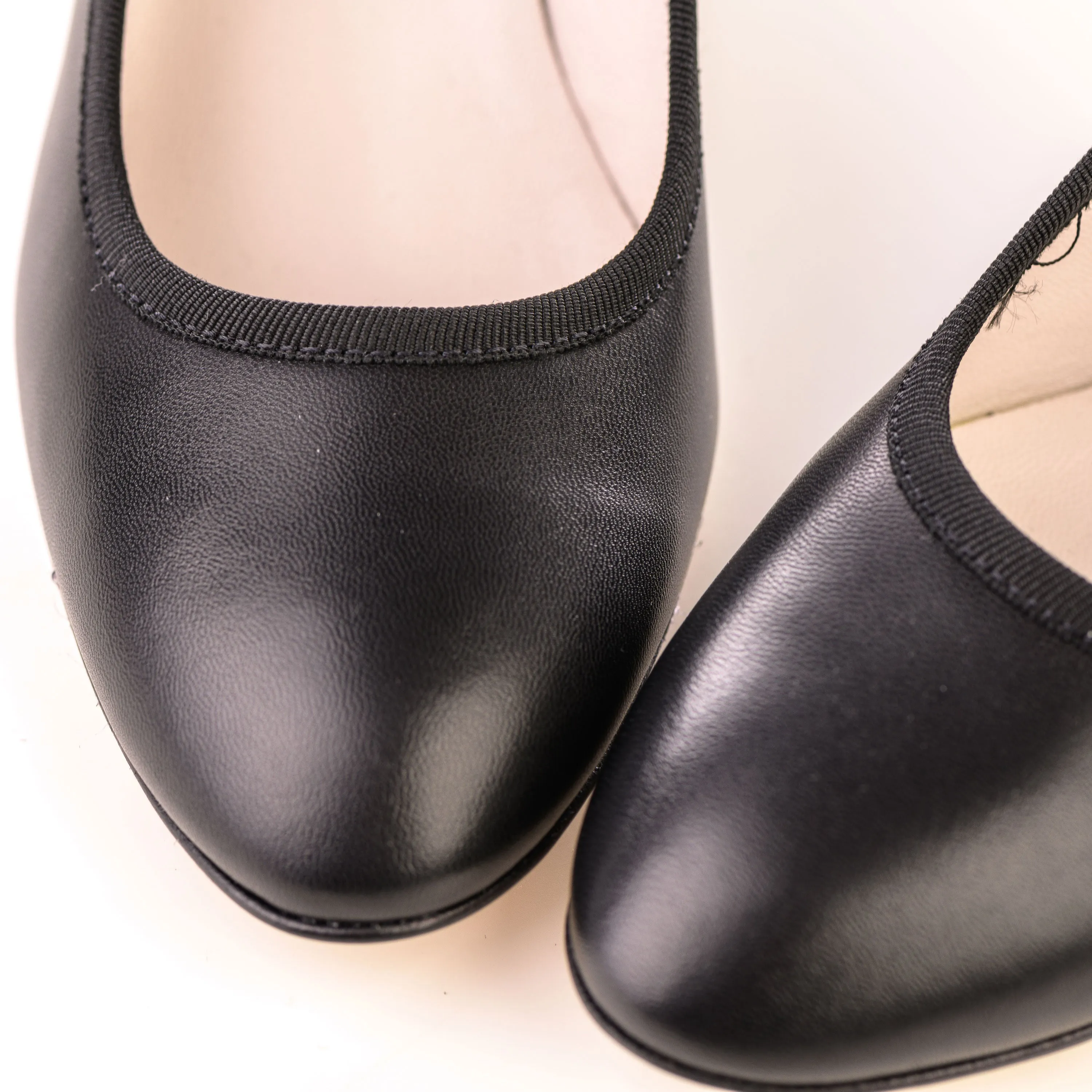 Black leather pump ballet flats with high heel