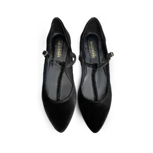 Black velvet T-bar ballet flats
