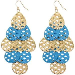 Blue Woven Teardrop Dangle Earrings