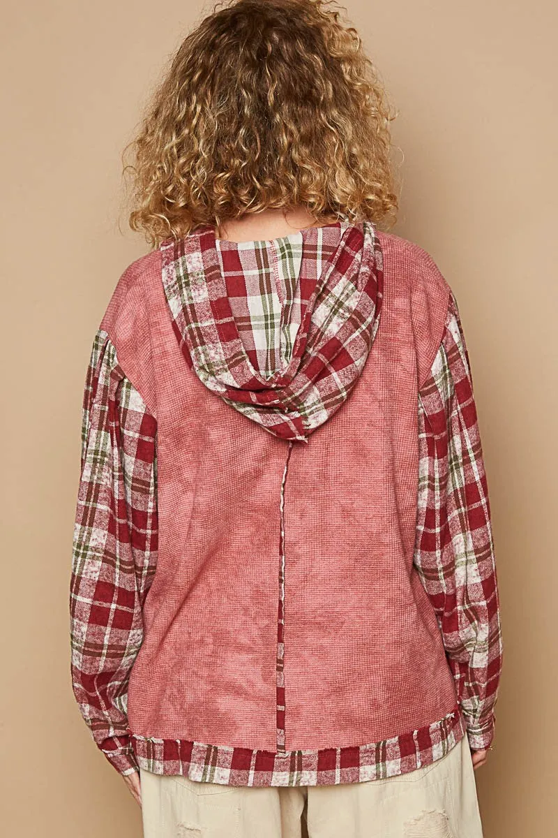 Born A Star Patch Plaid Long Sleeve Hooded Top