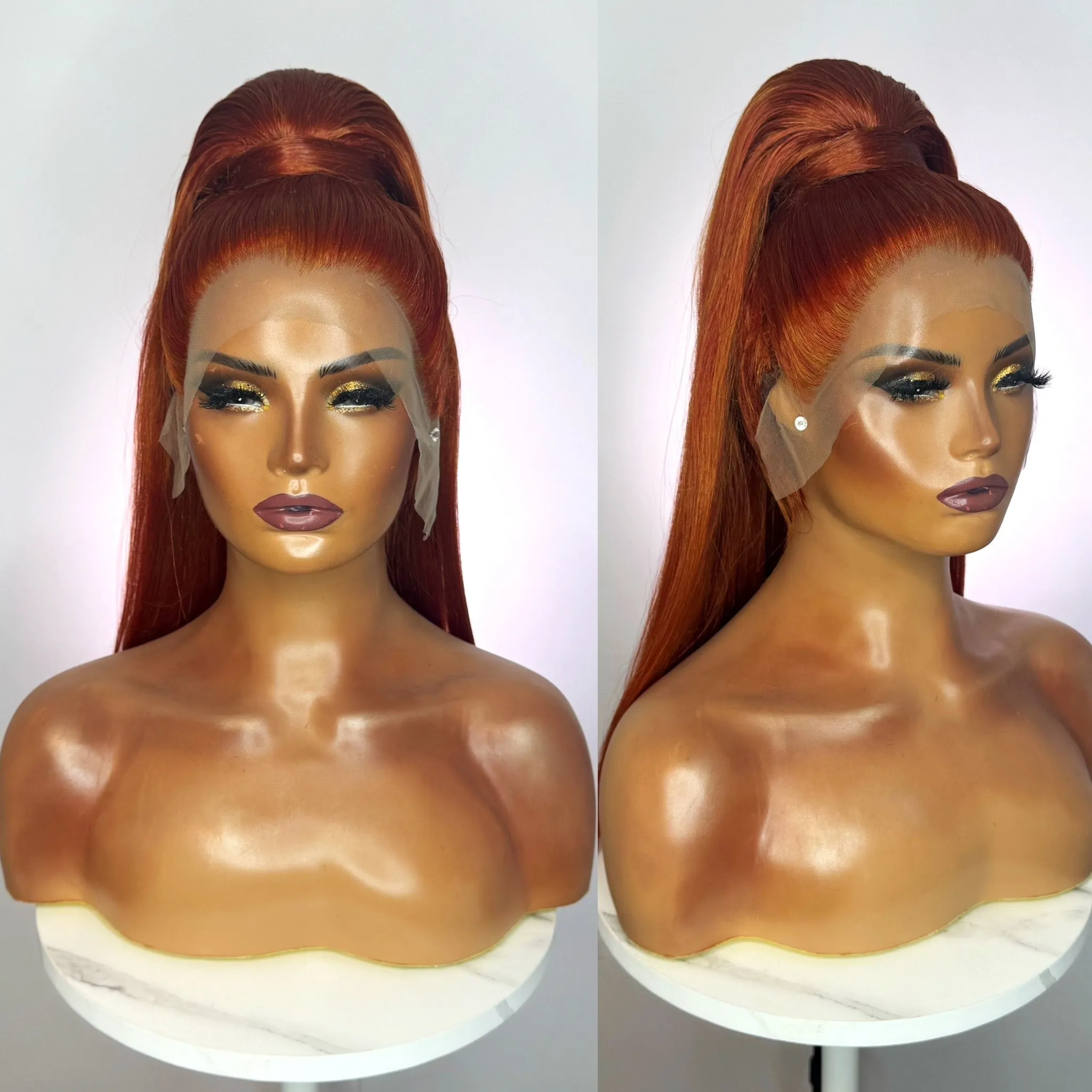 Bright Ginger Stacked Ponytail Synthetic Wig (Made to Order)