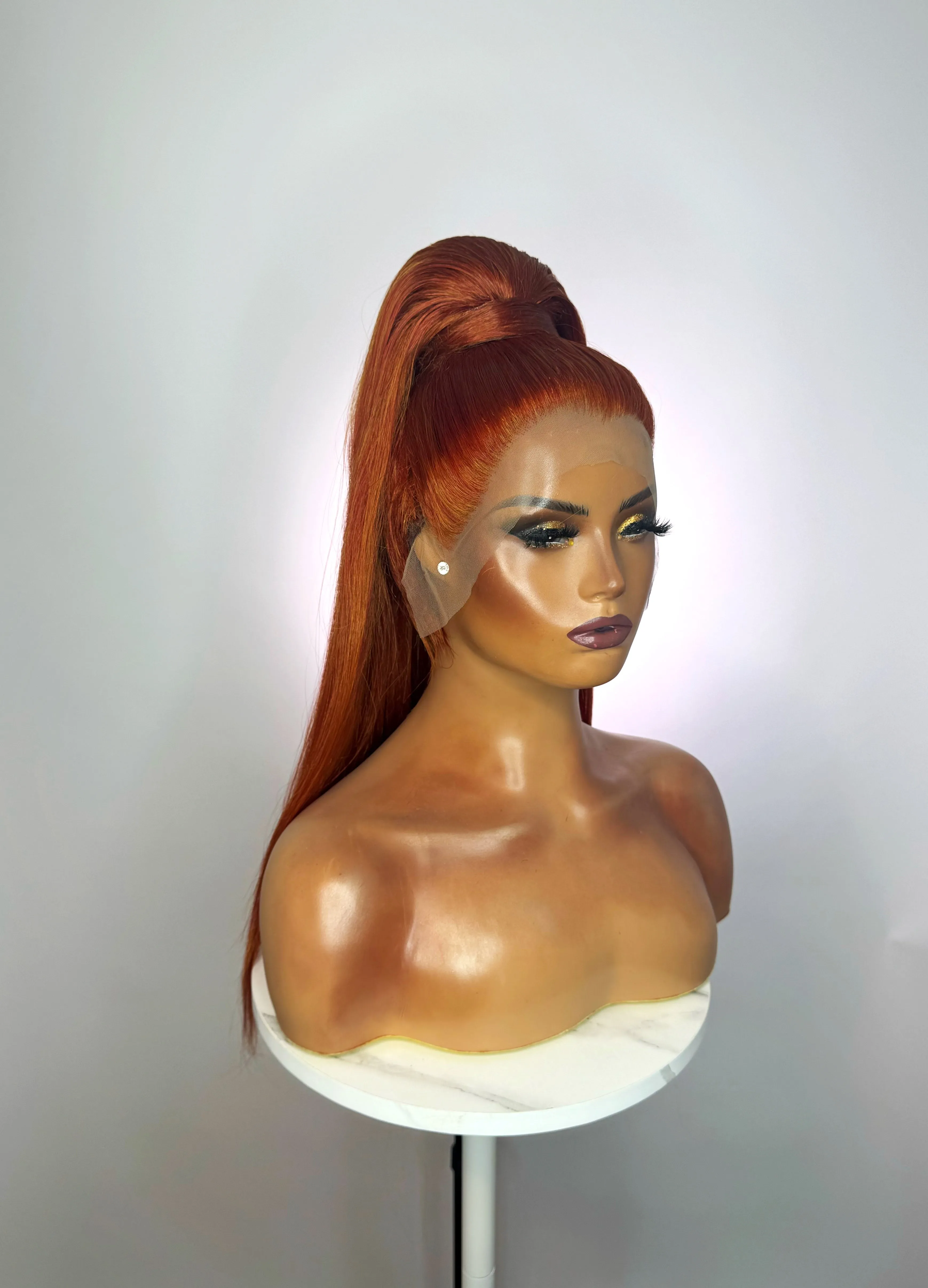 Bright Ginger Stacked Ponytail Synthetic Wig (Made to Order)