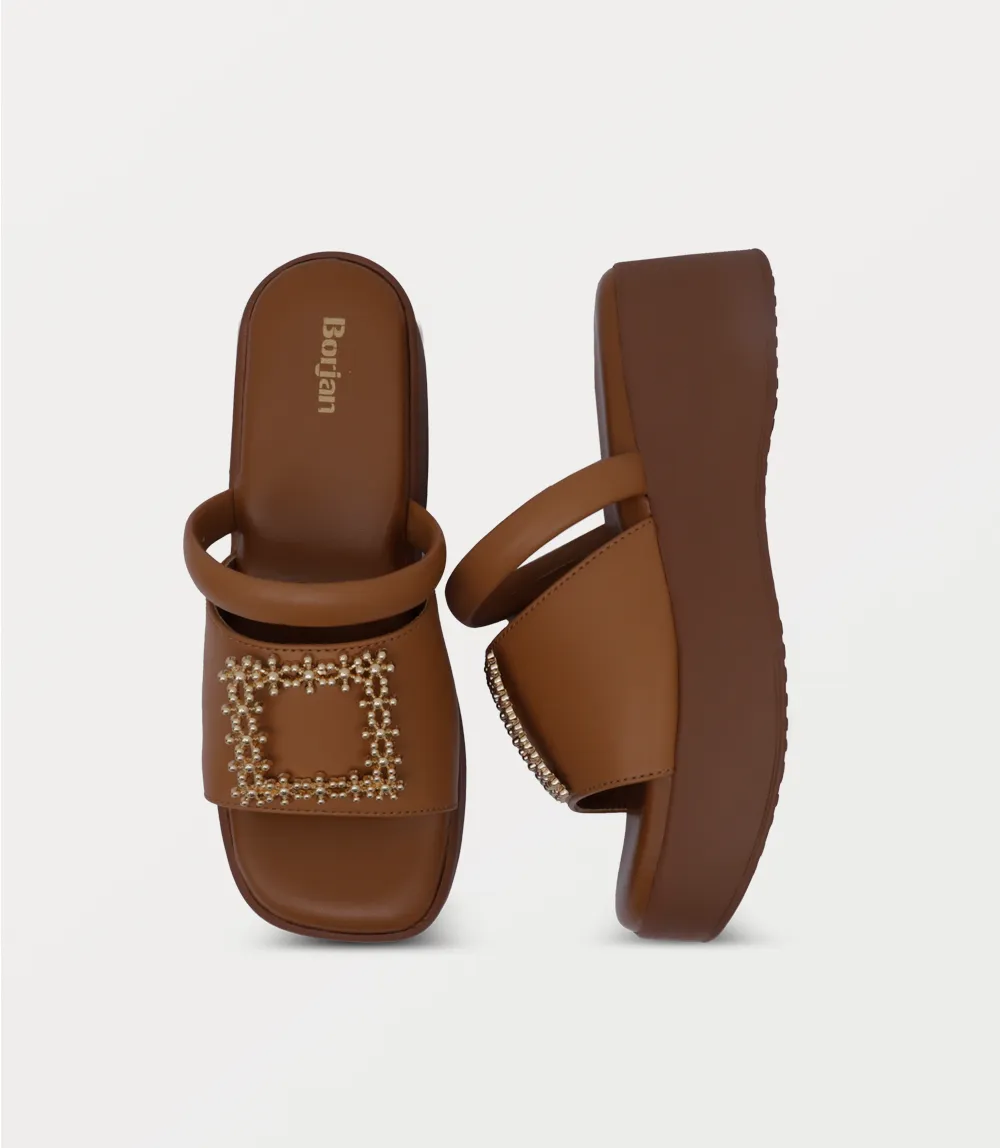 BW10455-TAN-Women Platform Slipper