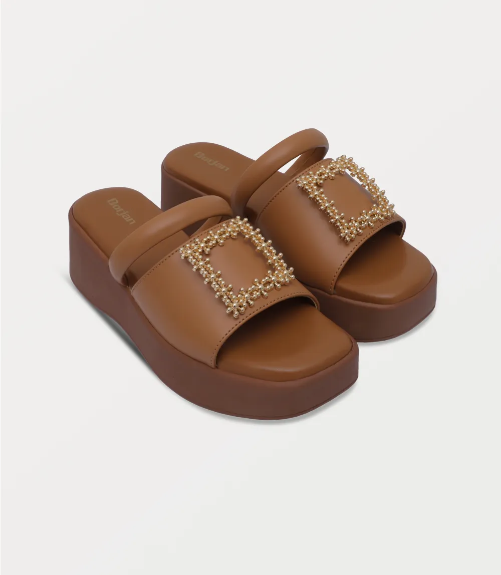 BW10455-TAN-Women Platform Slipper