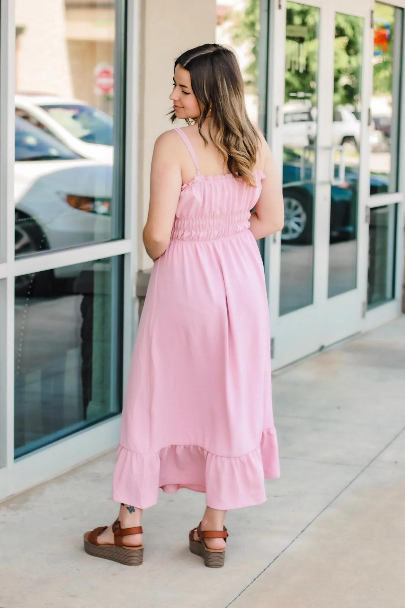 Catching a Flight Ruffle Midi Dress