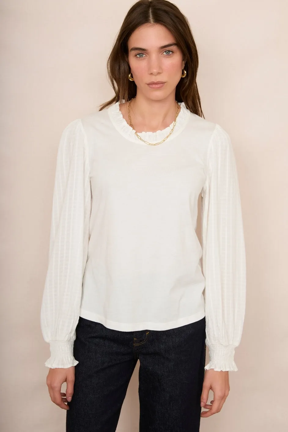 Challes Woven Sleeve Tee - Ivory