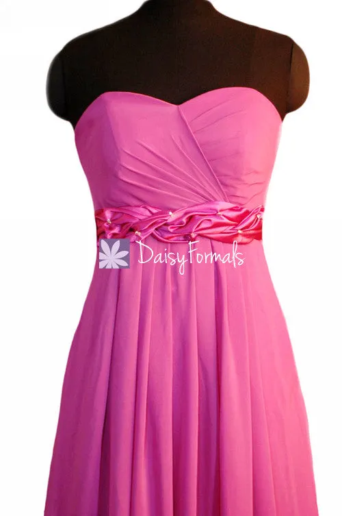 Chic Princess Pink Chiffon Formal Dress Long Pink Bridesmaids Dress (BM98480)