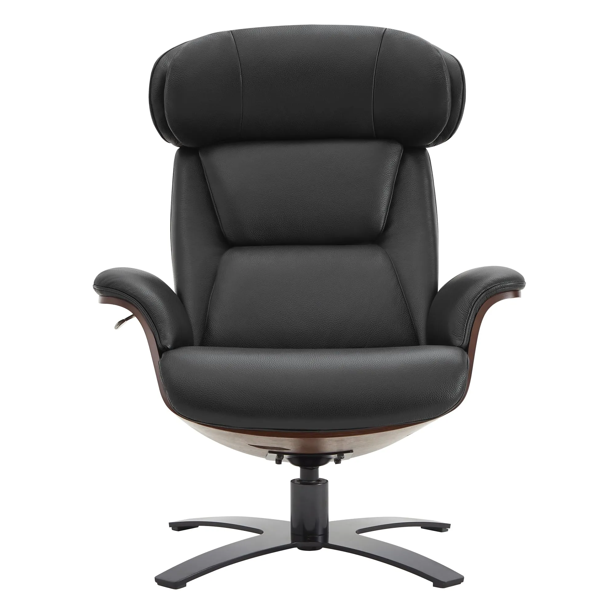CHITA Genuine Leather Reclining Swivel Chair with Adjustable Headrest and Ottoman Black