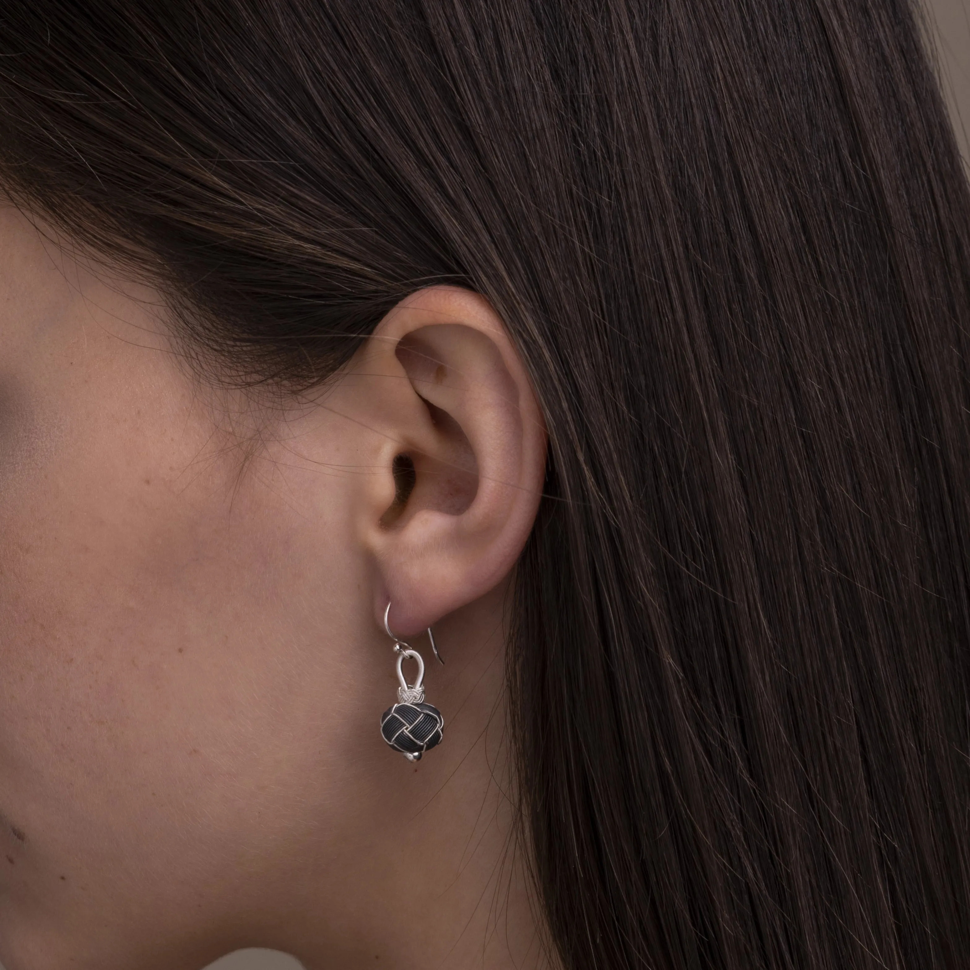 Circassian Woven Silver Earrings (dark)