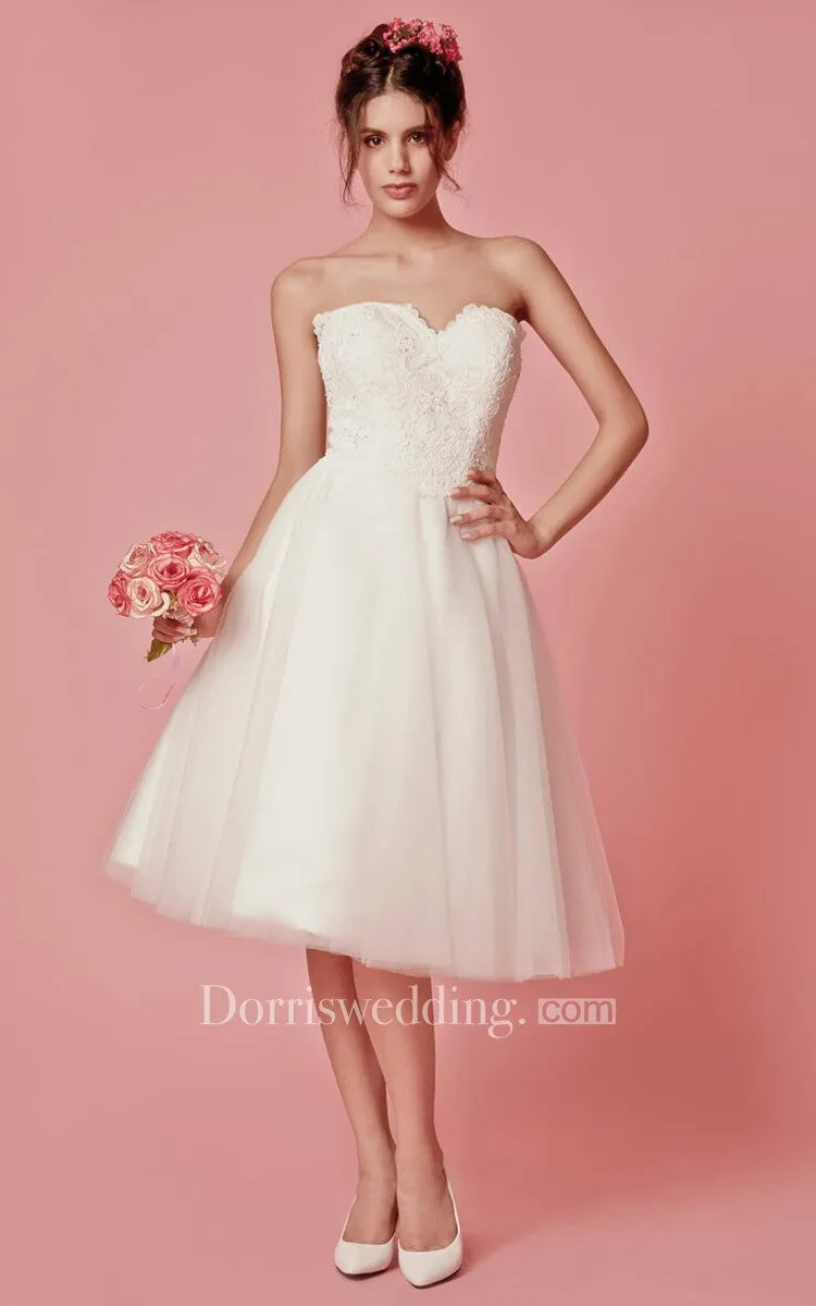 Classic Femme Sleeveless Tea Length  Wedding Dress with Removable Lace Jacket-700786