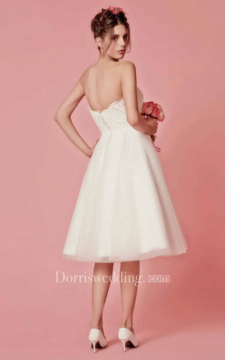 Classic Femme Sleeveless Tea Length  Wedding Dress with Removable Lace Jacket-700786
