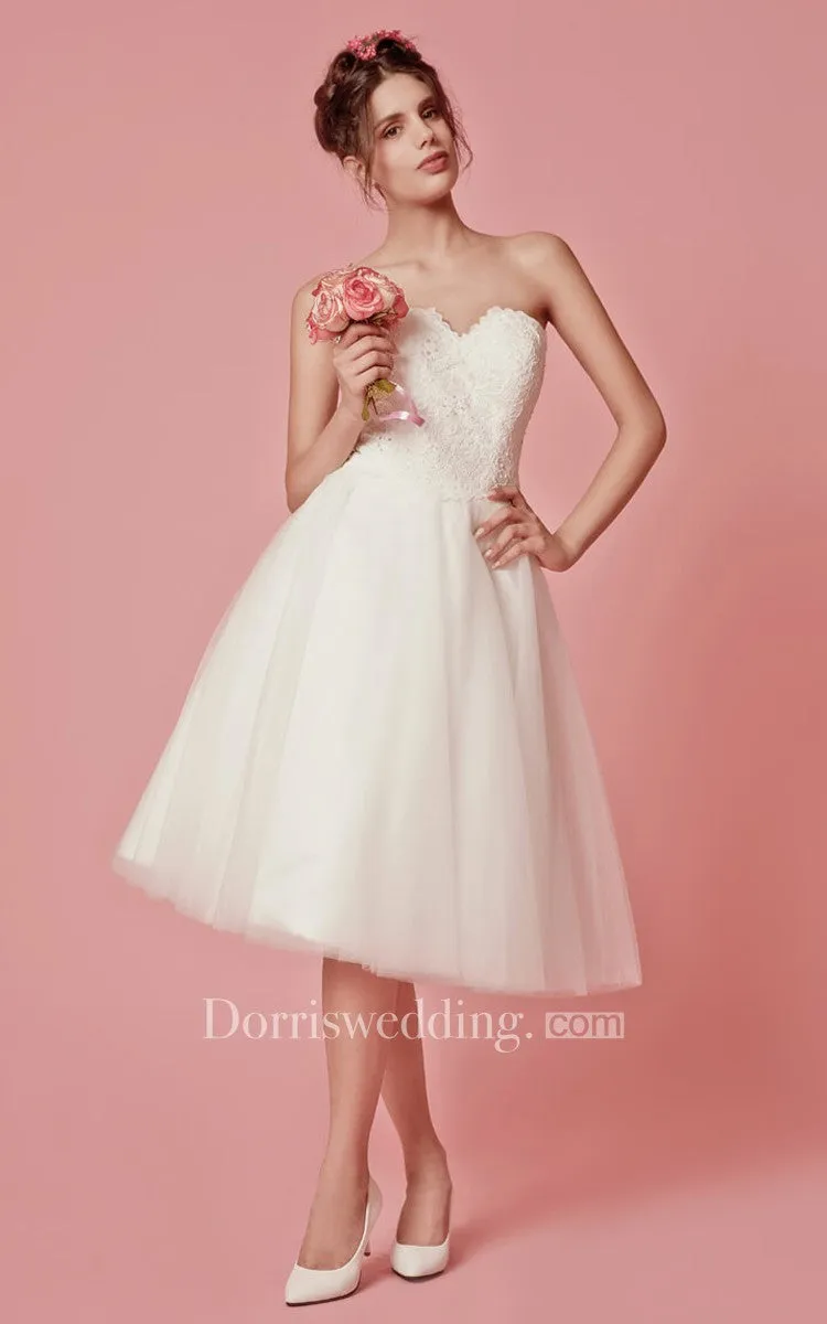 Classic Femme Sleeveless Tea Length  Wedding Dress with Removable Lace Jacket-700786
