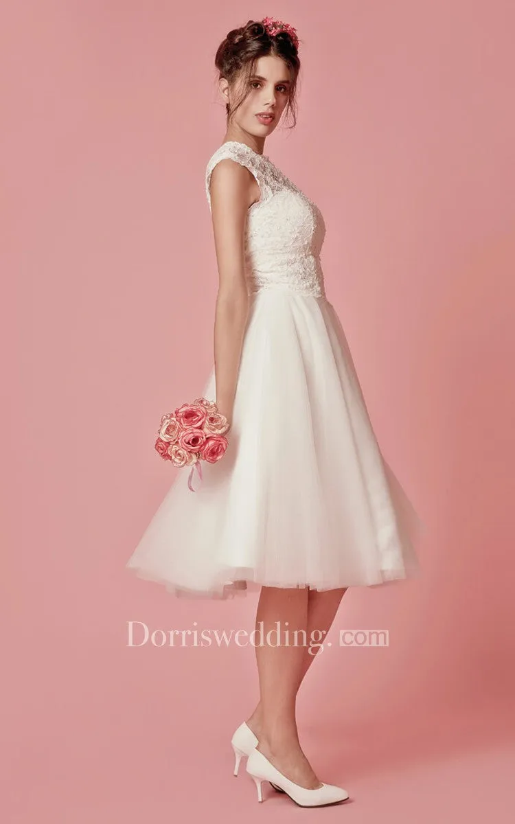 Classic Femme Sleeveless Tea Length  Wedding Dress with Removable Lace Jacket-700786