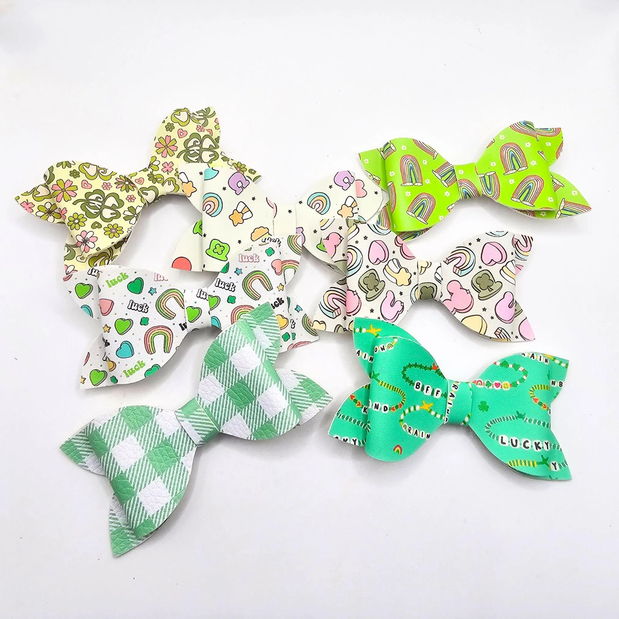 Clover Cluster Faux Leather Hair Bows