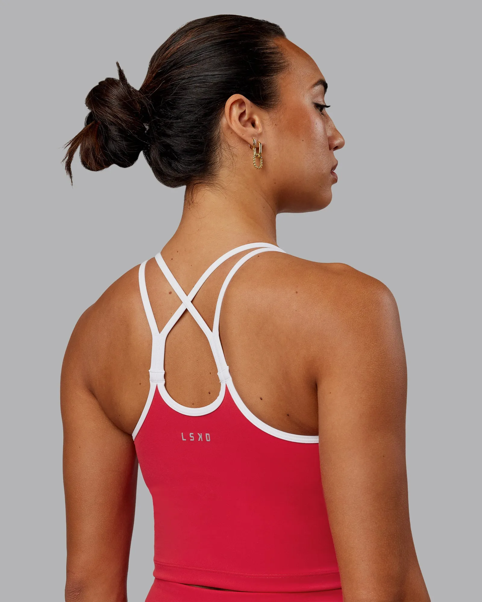 Contrast Active Shelf Bra Tank - Scarlet-White