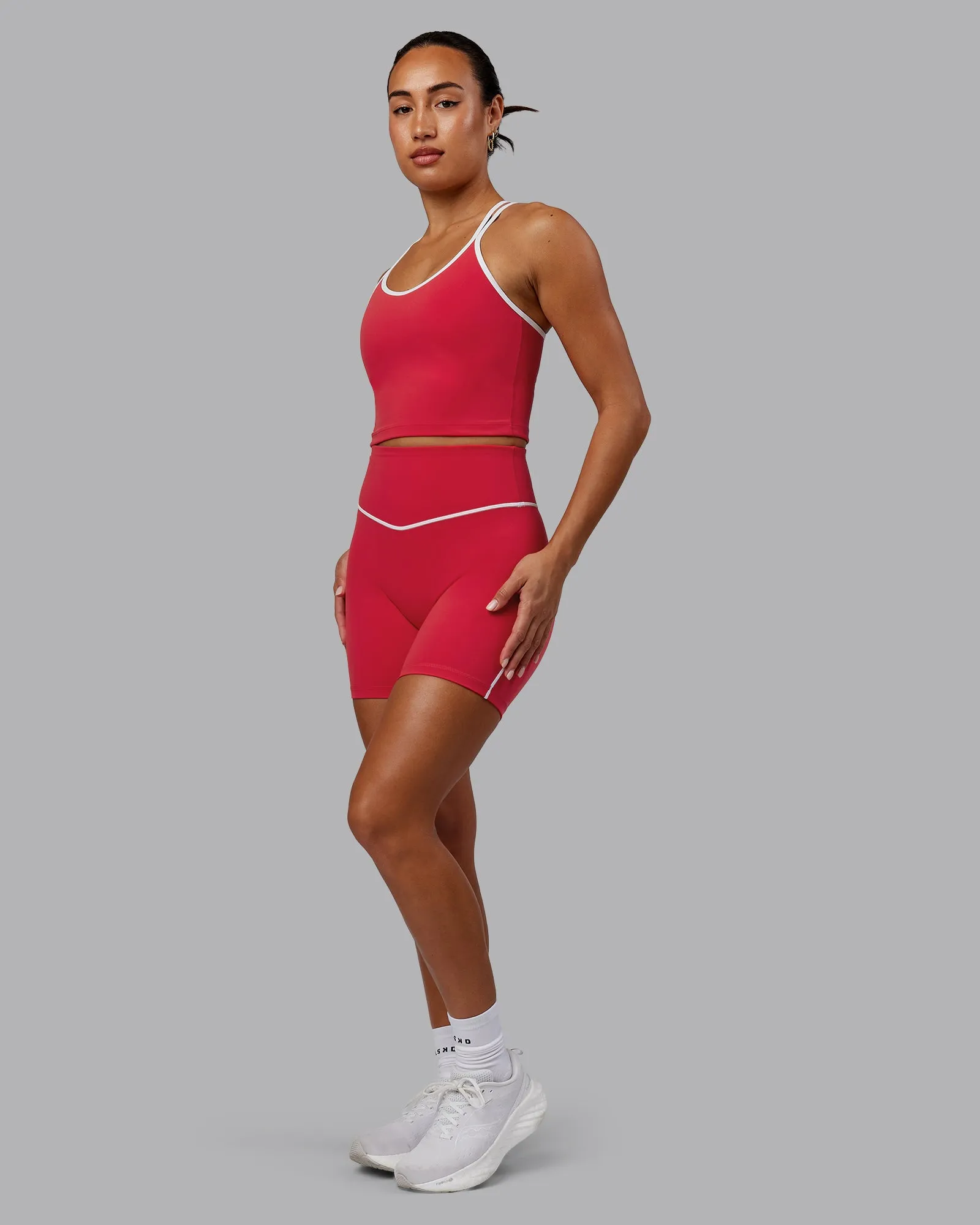 Contrast Active Shelf Bra Tank - Scarlet-White