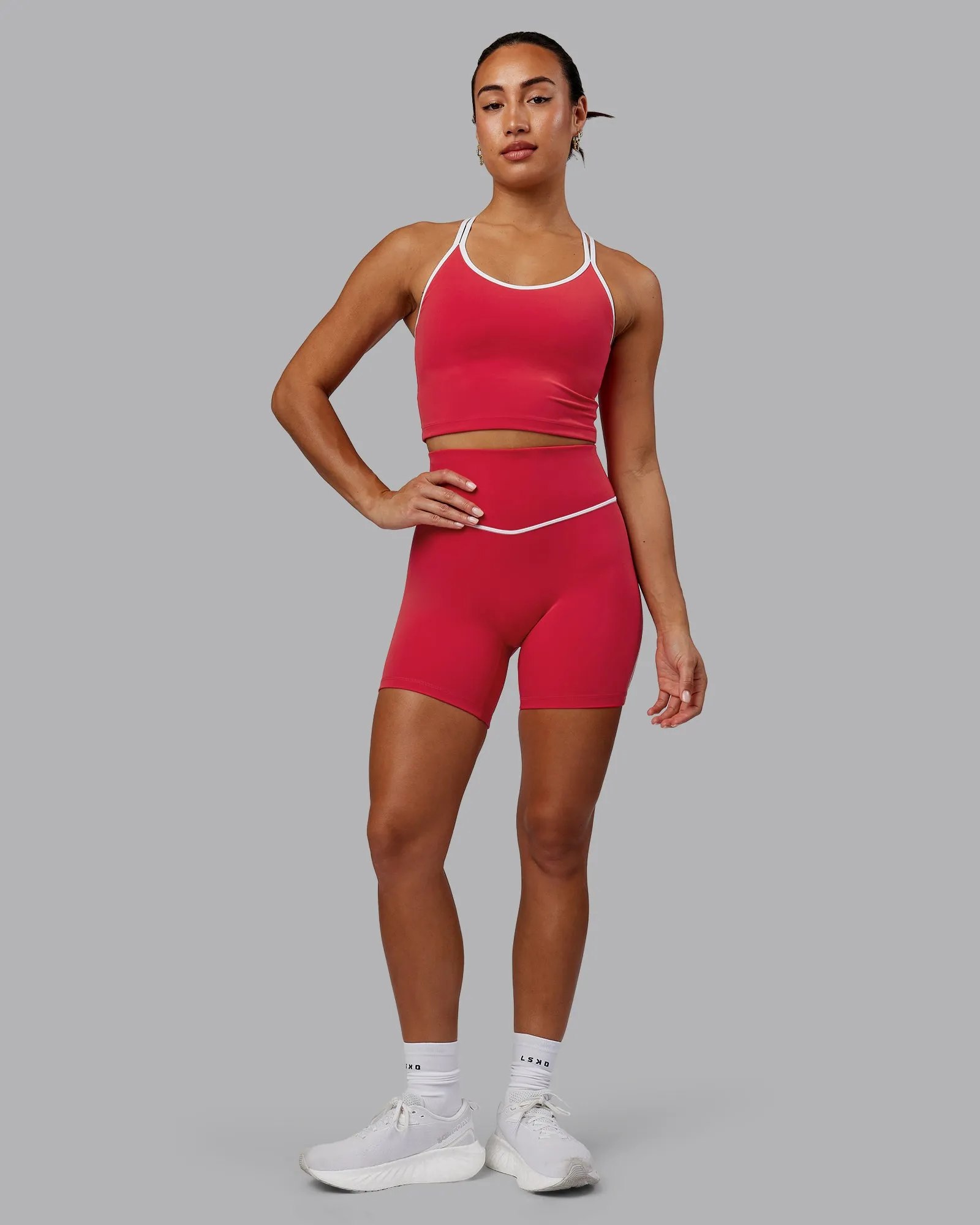 Contrast Active Shelf Bra Tank - Scarlet-White
