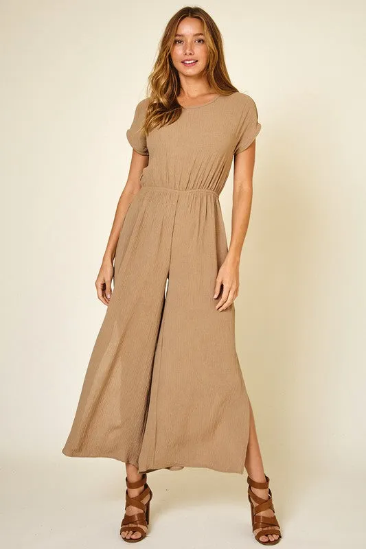 Crew neck Short Sleeve Chic Jumpsuit wit