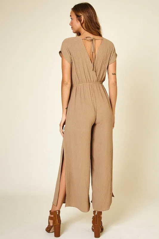 Crew neck Short Sleeve Chic Jumpsuit wit