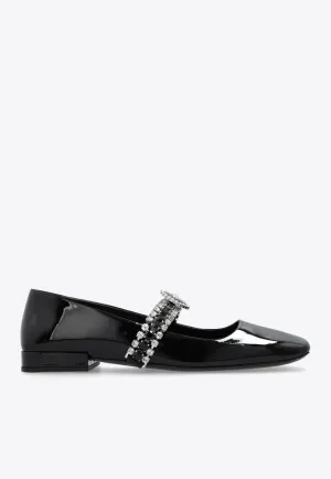 Crystal Gianni Ribbon Leather Ballet Flats