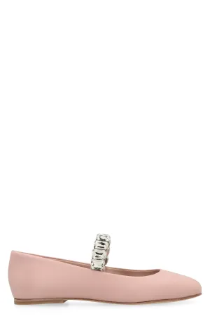 Crystal leather ballet flats