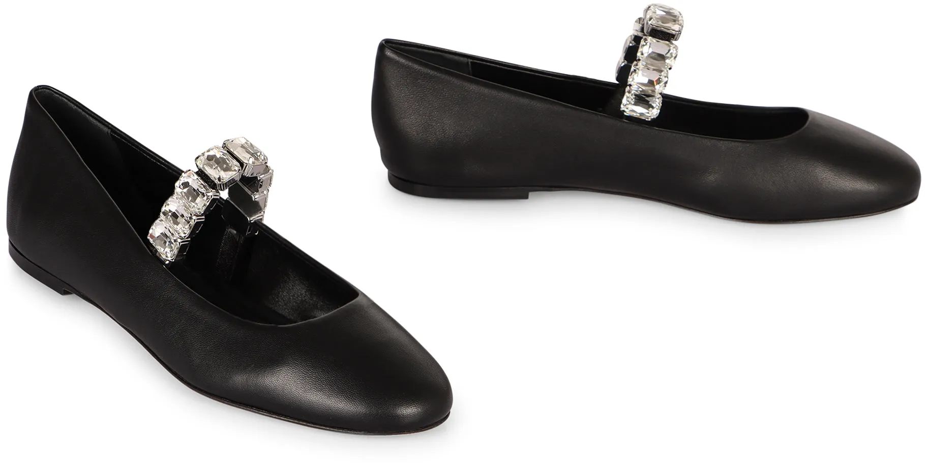 Crystal leather ballet flats