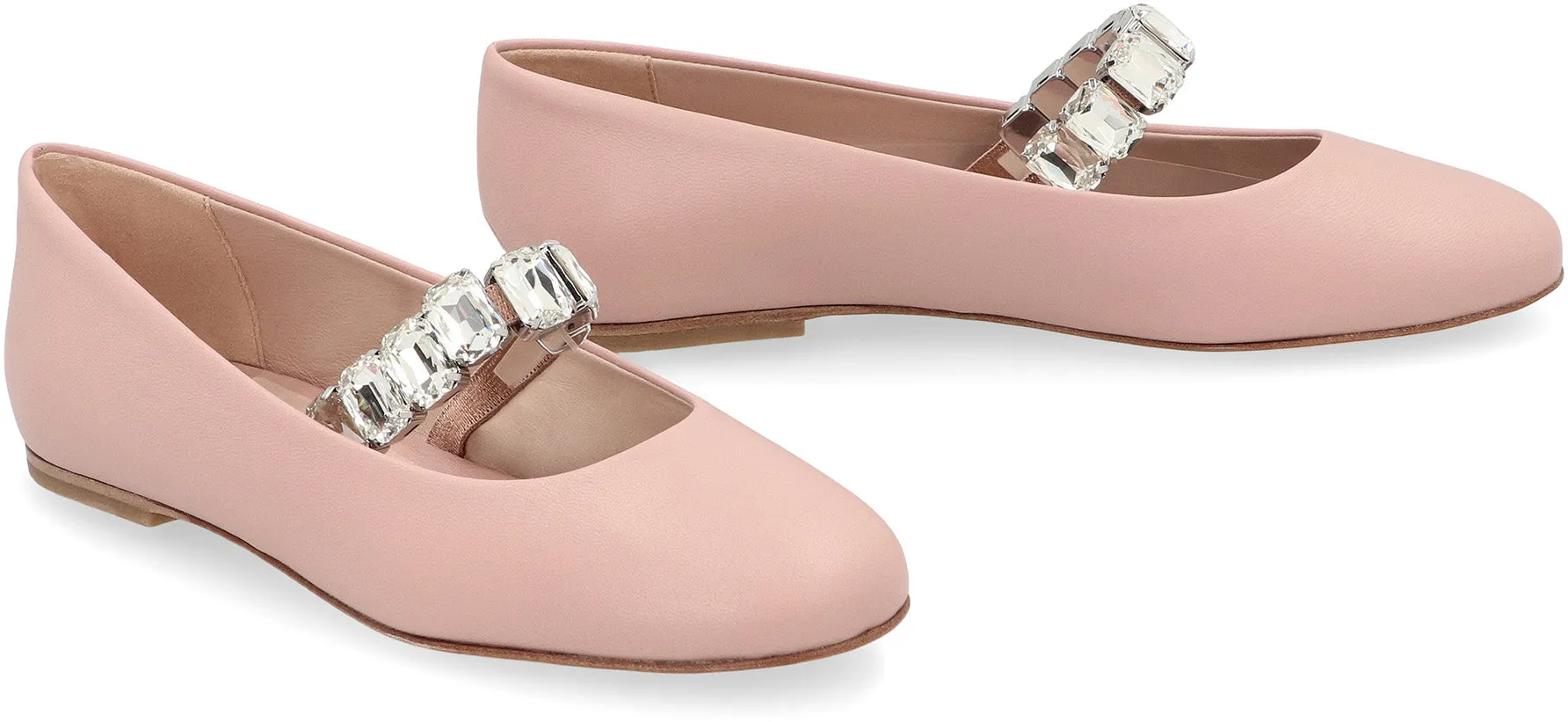 Crystal leather ballet flats