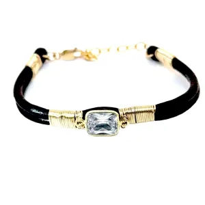 CZ Sparkly Double Thin Leather Bracelet