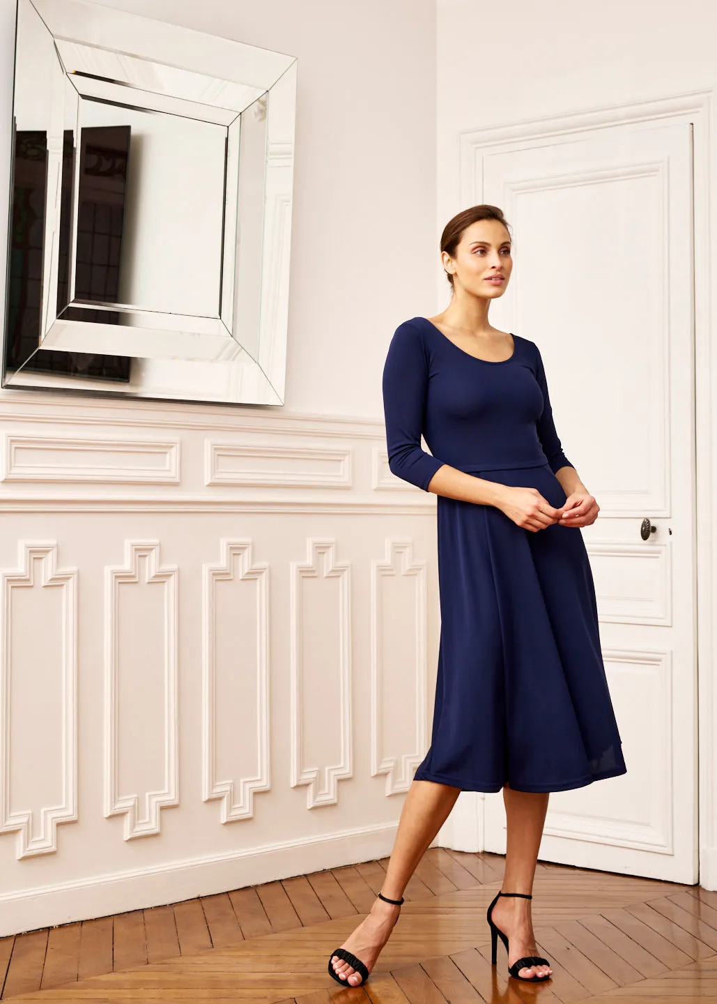 Dress Camille (Navy Blue): Versatile Navy Blue A-Line Dress