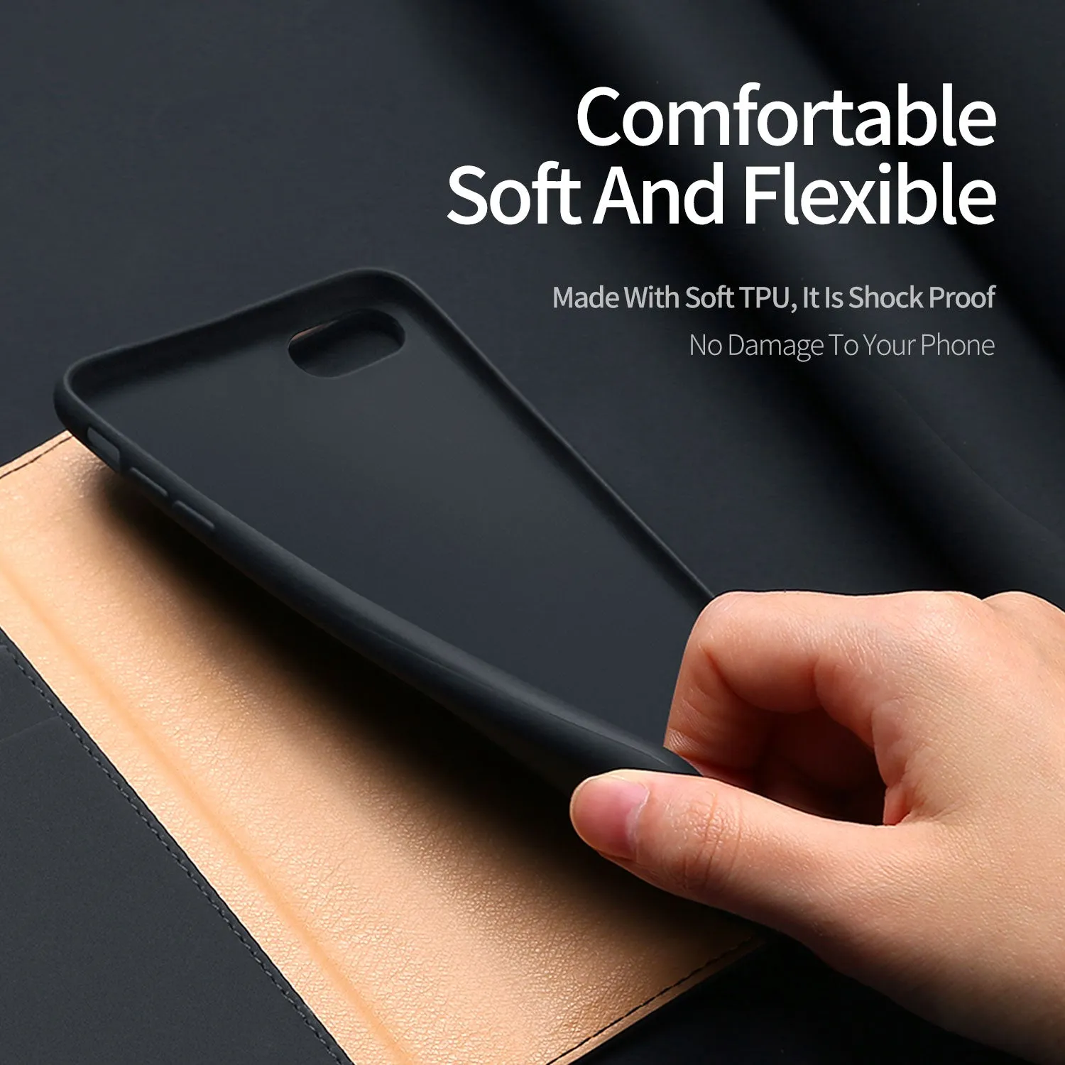 DUX DUCIS For iPhone 7/8 Luxury Genuine Leather Magnetic Flip Cover Full Protective Case with Bracket Card Slot black