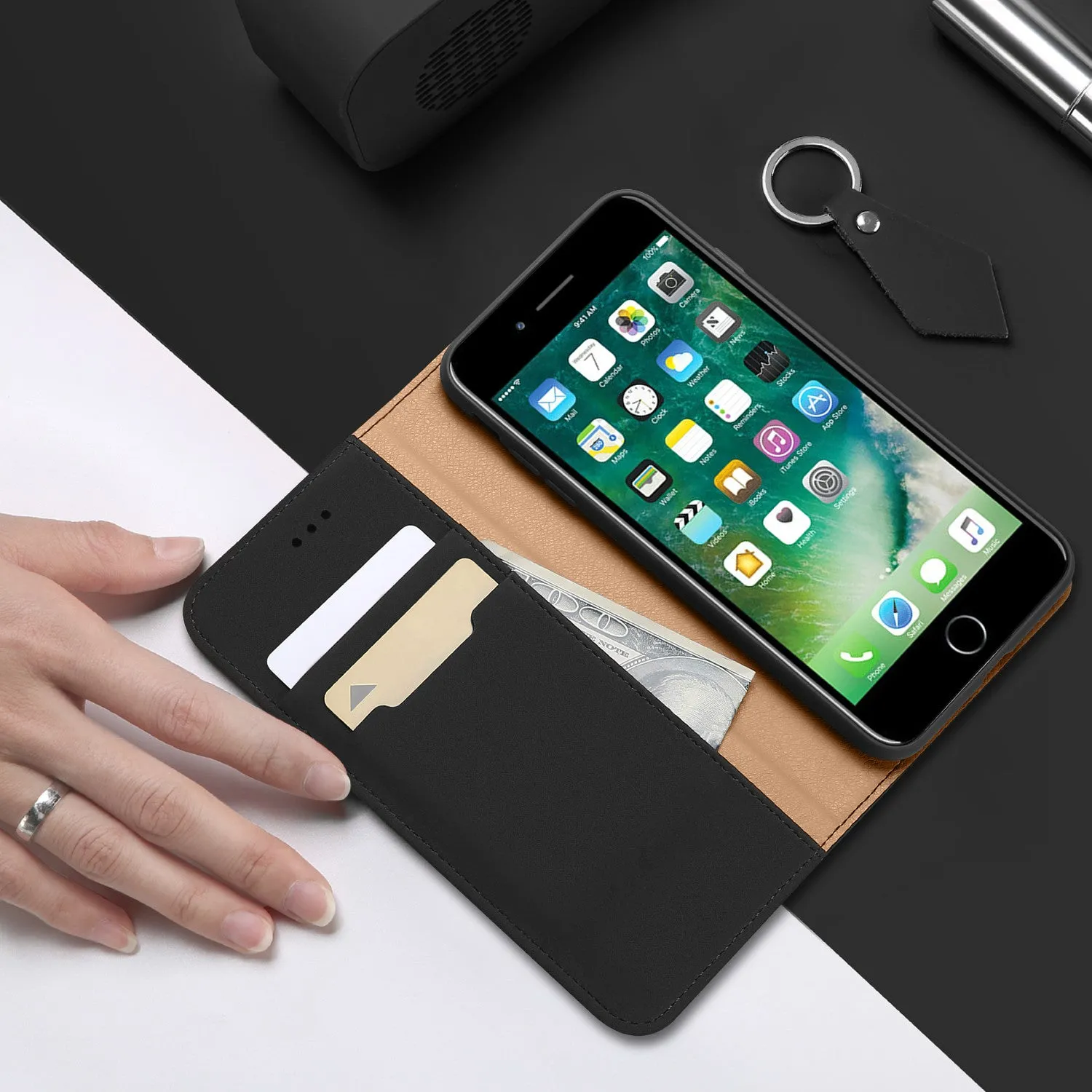 DUX DUCIS For iPhone 7/8 Luxury Genuine Leather Magnetic Flip Cover Full Protective Case with Bracket Card Slot blue