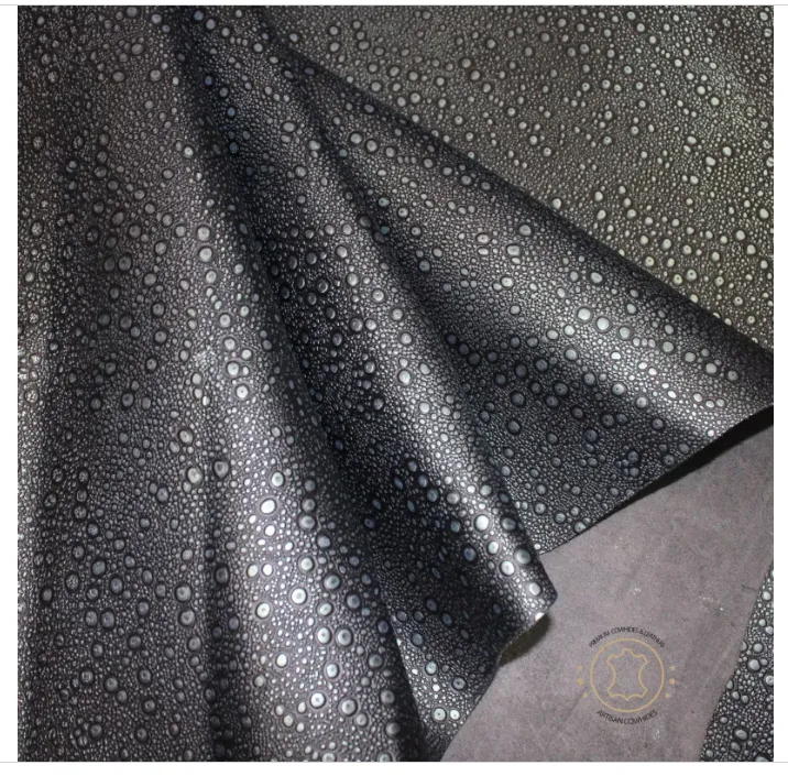 Embossed Leather Rain Drops Black Silver: Leather 3 - 3.5 oz. | 1.4 - 1.6 mm - Leather for Projects - RainDrops