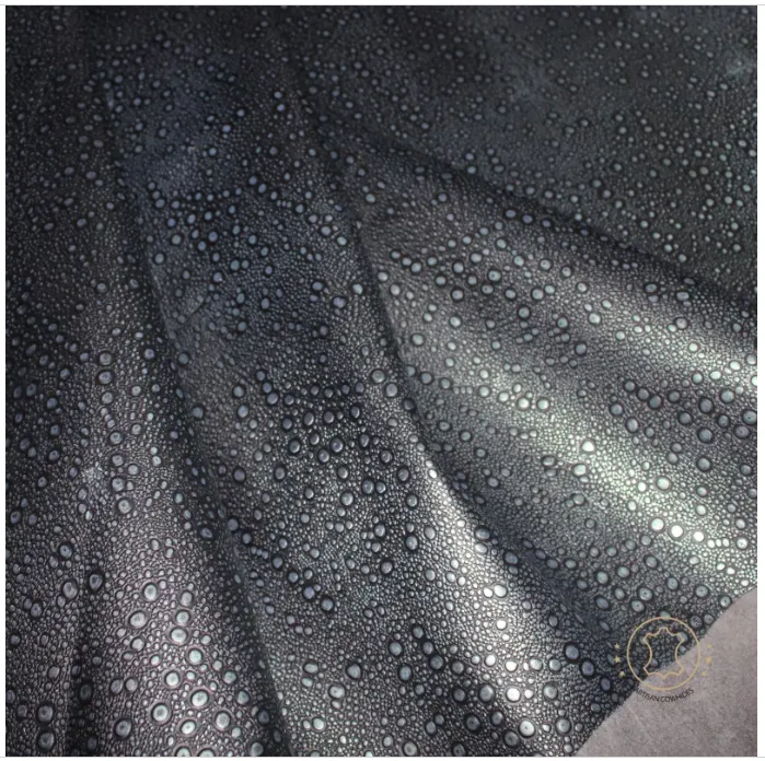 Embossed Leather Rain Drops Black Silver: Leather 3 - 3.5 oz. | 1.4 - 1.6 mm - Leather for Projects - RainDrops
