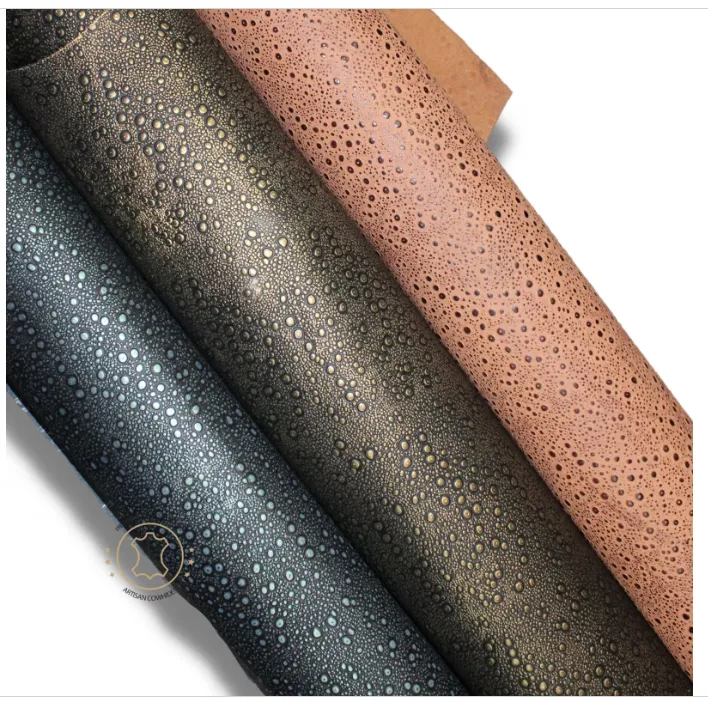 Embossed Leather Rain Drops Black Silver: Leather 3 - 3.5 oz. | 1.4 - 1.6 mm - Leather for Projects - RainDrops
