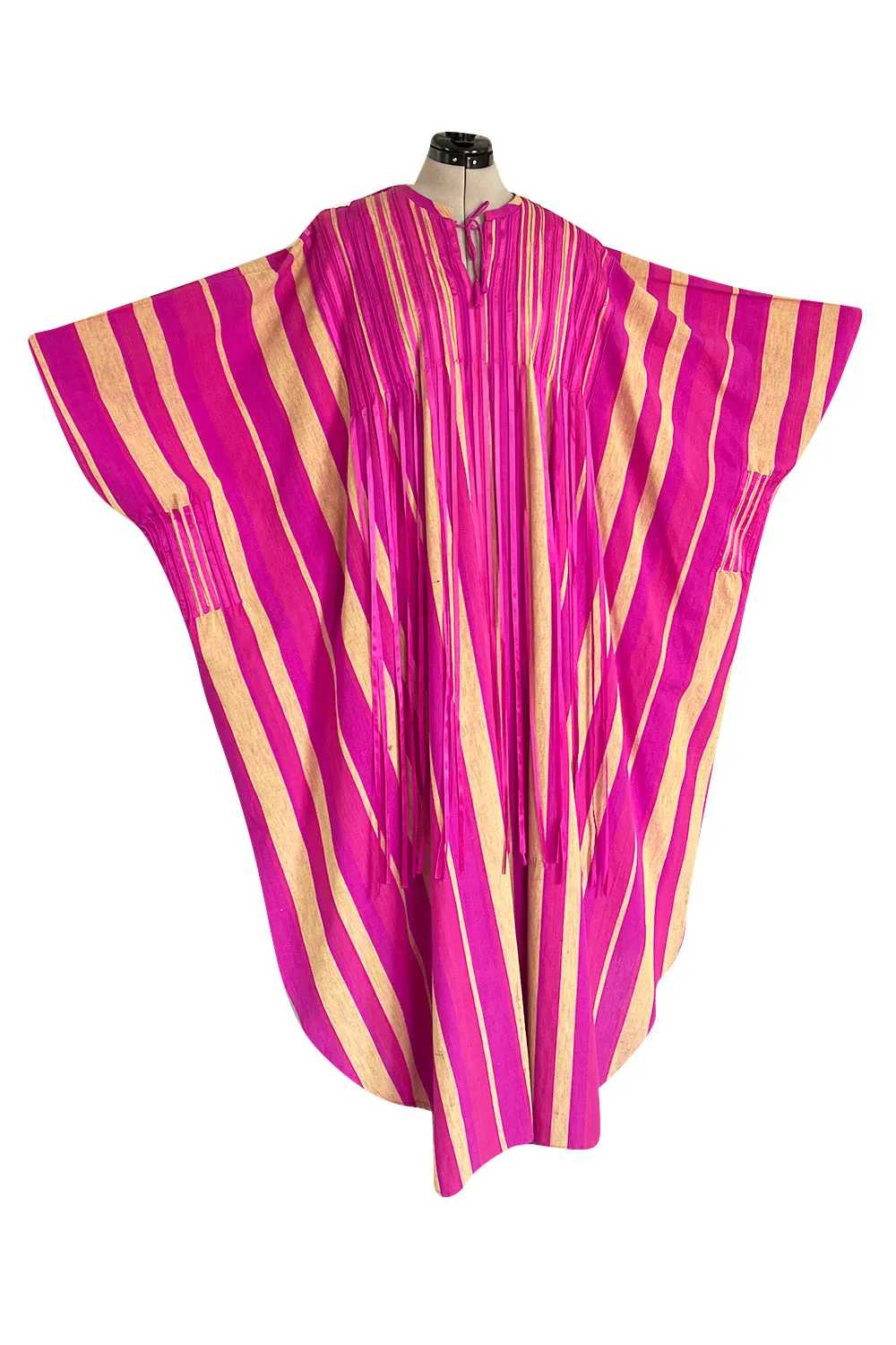 Exceptional 1960s Josefa Mexico Pink Pintuck & Ribbon Cotton Caftan Dress